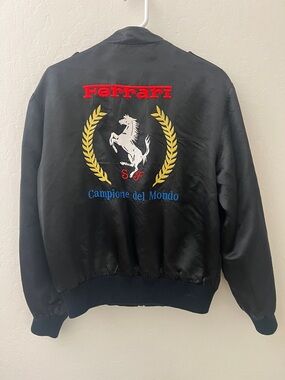 RARE vintage Style Auto Ferrari Black Racing Jacket 80s retro “World Champions”